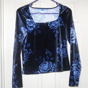 Old Navy Dark Blue Floral Square Neck shirt - Medium ladies